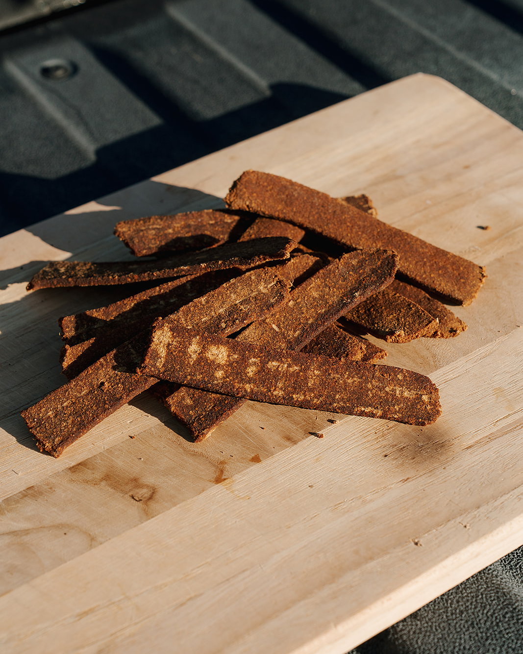 Gently air dried ostrich strips out of the pack.